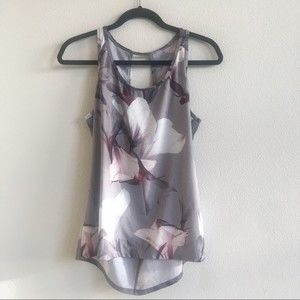 Fabletics Floral Bess Tank Top Mesh Workout Lightweight Gray Cutout Back Small